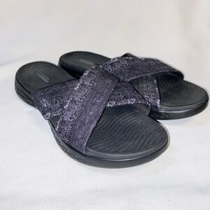 Skechers On-the-GO 600 Goga Max Slides Black Grey Floral Sandals 15306 Womens 11